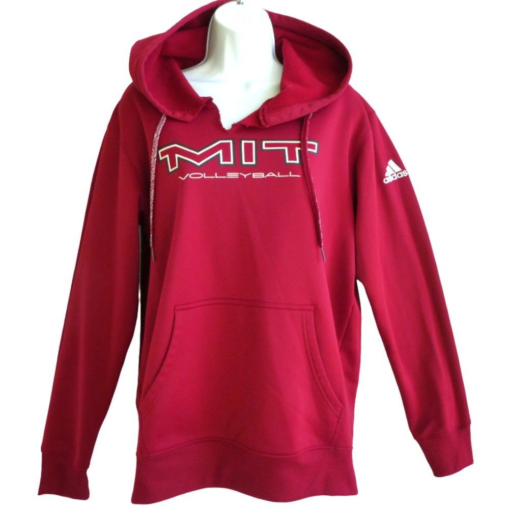 Adidas MIT Volleyball Red Hoodie Sweatshirt Fleece Kangaroo Pocket Neck Cut M